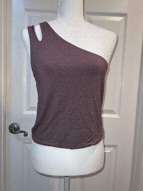 American Eagle Outfitters One-Shoulder Striped Tank -Burgundy & White size Large